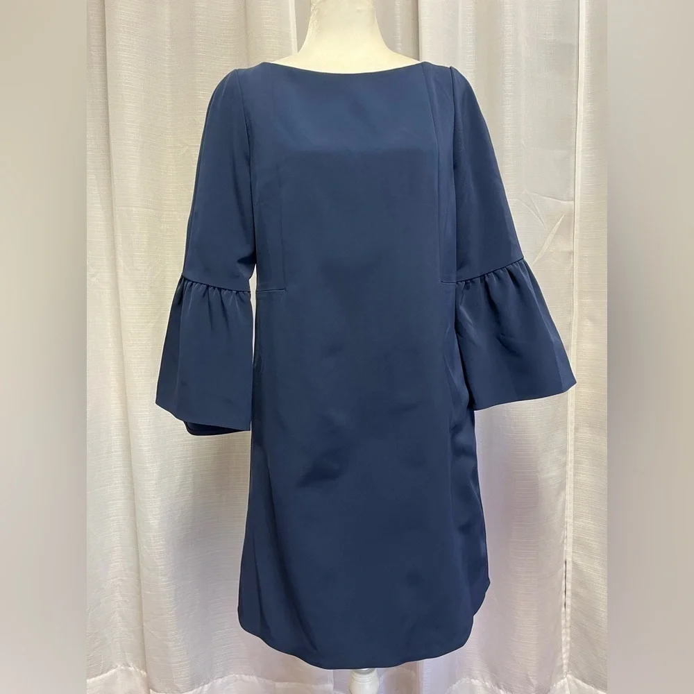 Lafayette 148 Marisa Bell Sleeve Dress Navy | size 8 - Picture 2 of 7